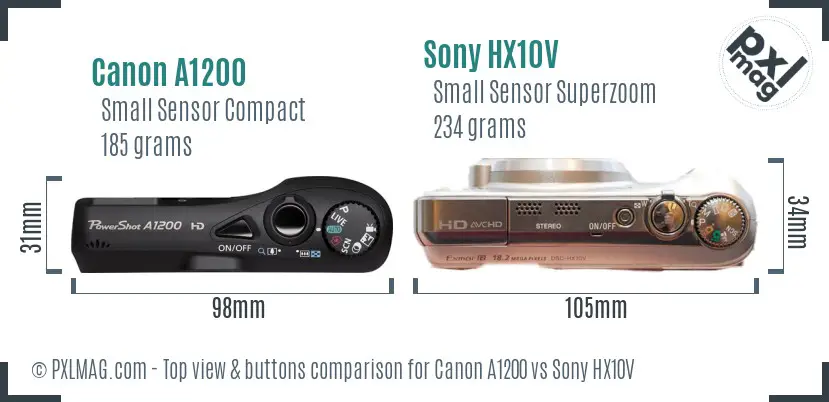 Canon A1200 vs Sony HX10V top view buttons comparison