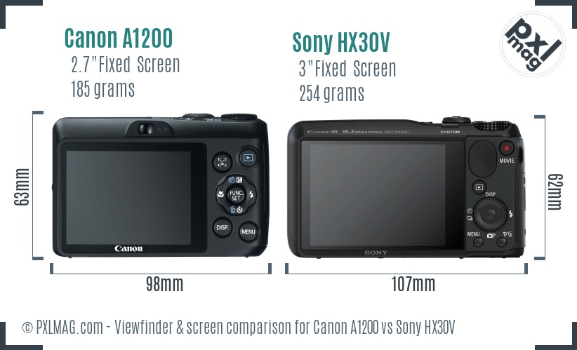 Canon A1200 vs Sony HX30V Screen and Viewfinder comparison
