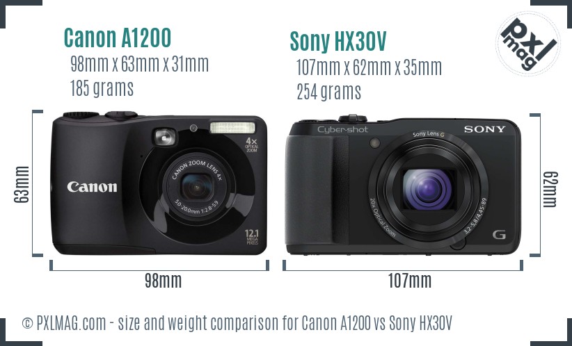 Canon A1200 vs Sony HX30V size comparison