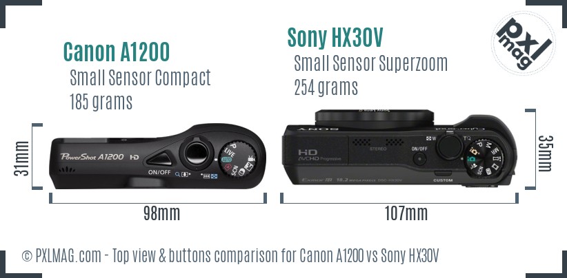 Canon A1200 vs Sony HX30V top view buttons comparison