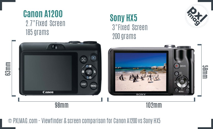 Canon A1200 vs Sony HX5 Screen and Viewfinder comparison