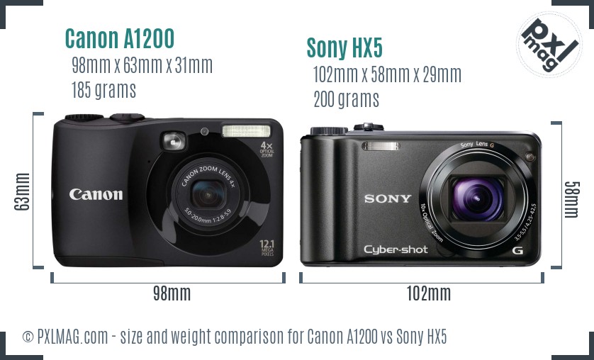 Canon A1200 vs Sony HX5 size comparison