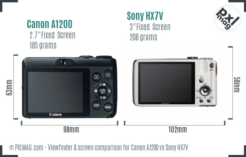 Canon A1200 vs Sony HX7V Screen and Viewfinder comparison
