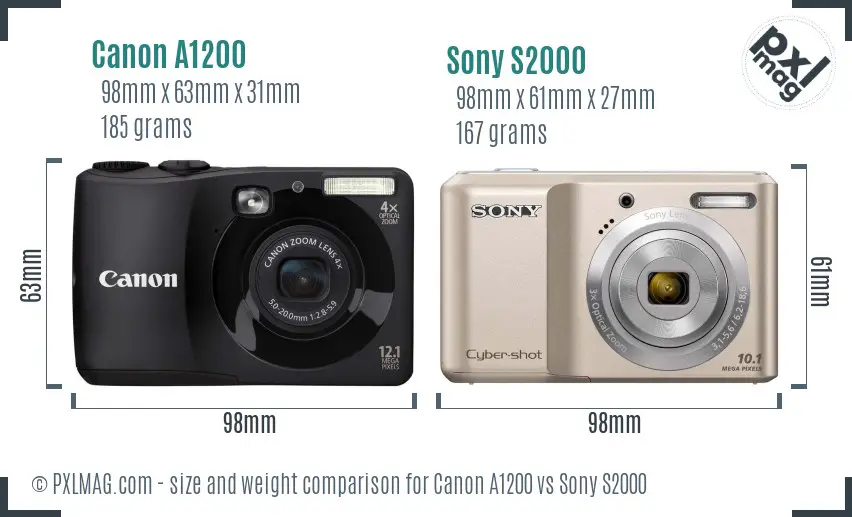 Canon A1200 vs Sony S2000 size comparison