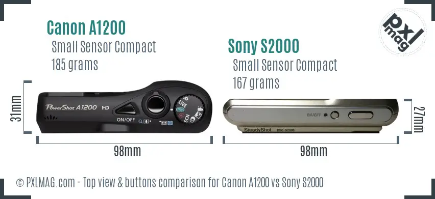 Canon A1200 vs Sony S2000 top view buttons comparison