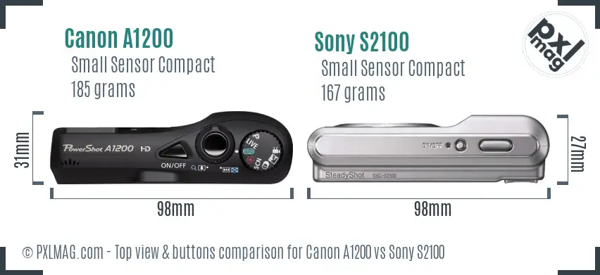 Canon A1200 vs Sony S2100 top view buttons comparison Canon A1200 vs Sony S2100 top view buttons comparison