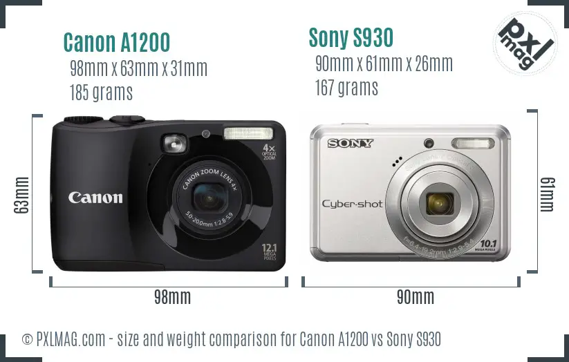 Canon A1200 vs Sony S930 size comparison