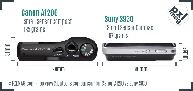 Canon A1200 vs Sony S930 top view buttons comparison