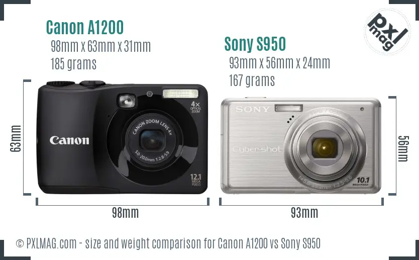 Canon A1200 vs Sony S950 size comparison