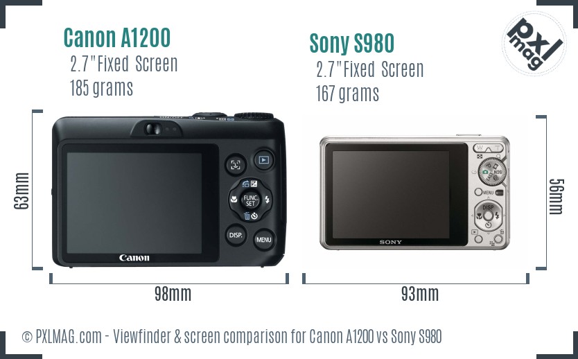 Canon A1200 vs Sony S980 Screen and Viewfinder comparison