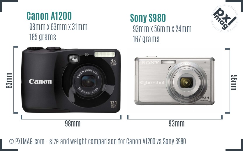 Canon A1200 vs Sony S980 size comparison