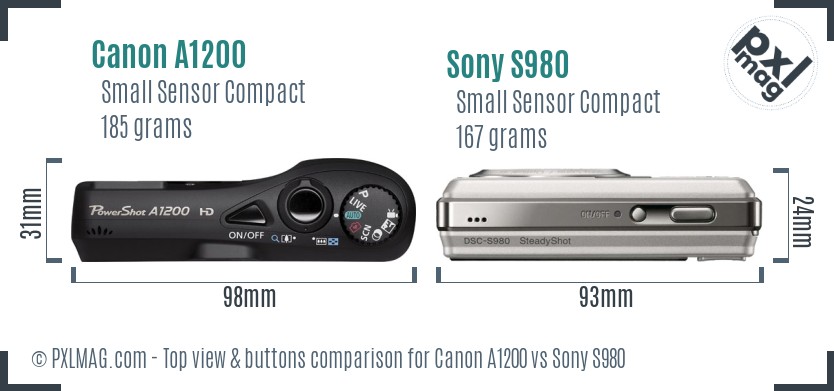 Canon A1200 vs Sony S980 top view buttons comparison