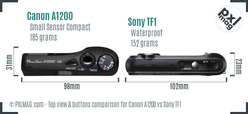 Canon A1200 vs Sony TF1 top view buttons comparison Canon A1200 vs Sony TF1 top view buttons comparison