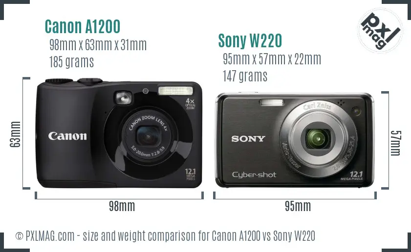Canon A1200 vs Sony W220 size comparison