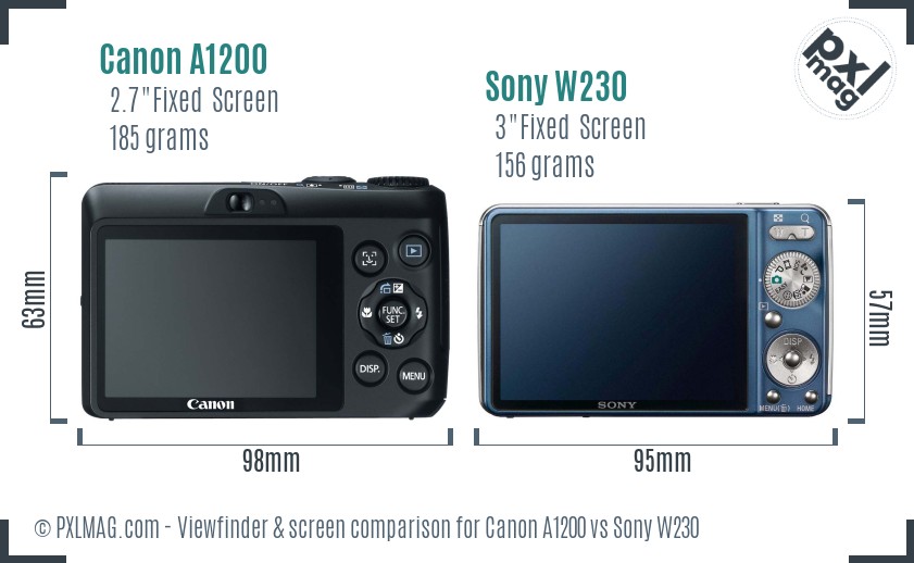 Canon A1200 vs Sony W230 Screen and Viewfinder comparison
