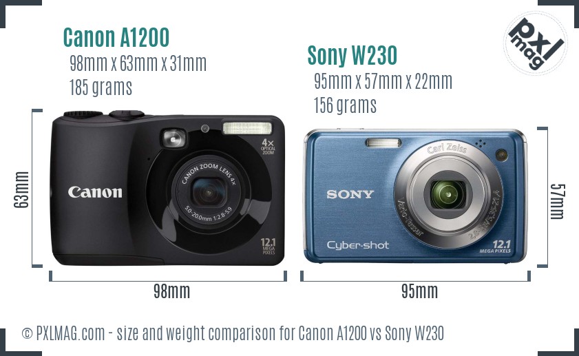Canon A1200 vs Sony W230 size comparison