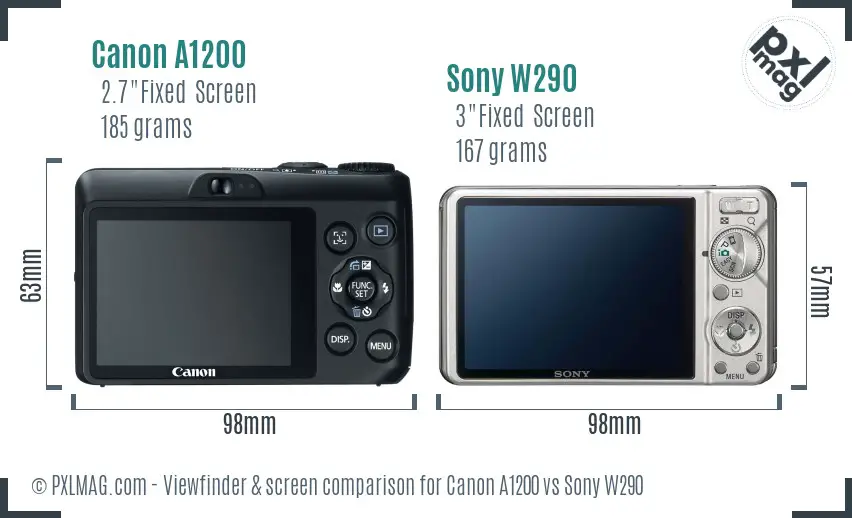 Canon A1200 vs Sony W290 Screen and Viewfinder comparison