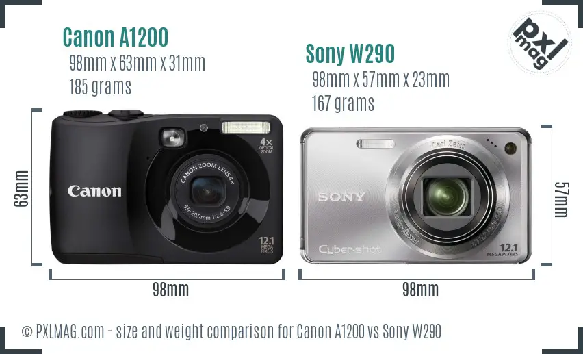 Canon A1200 vs Sony W290 size comparison