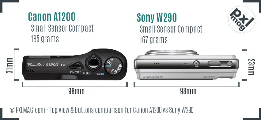 Canon A1200 vs Sony W290 top view buttons comparison