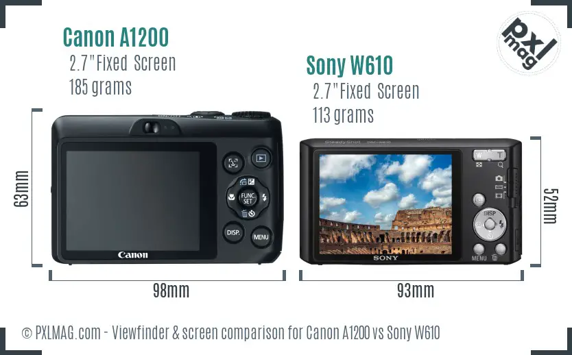 Canon A1200 vs Sony W610 Screen and Viewfinder comparison Canon A1200 vs Sony W610 Screen and Viewfinder comparison