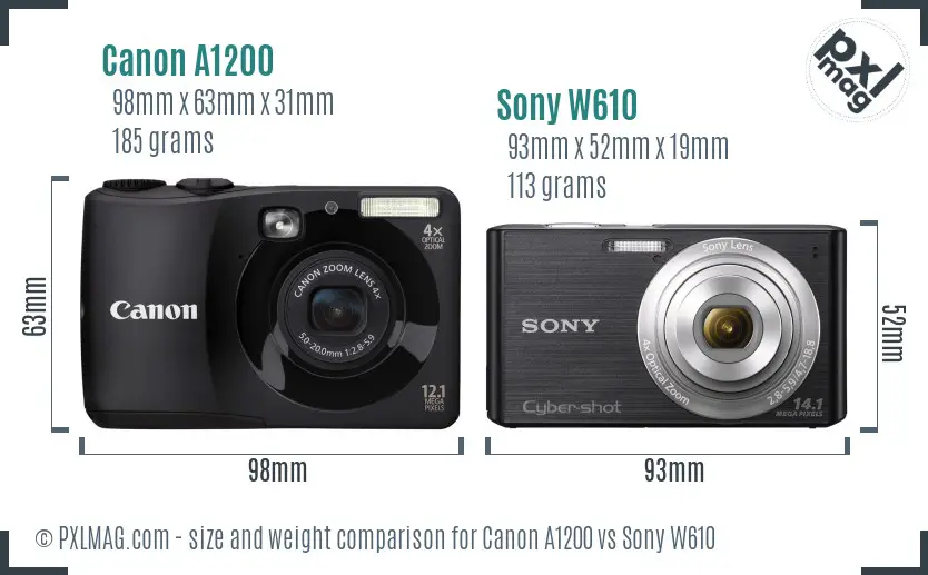 Canon A1200 vs Sony W610 size comparison Canon A1200 vs Sony W610 size comparison