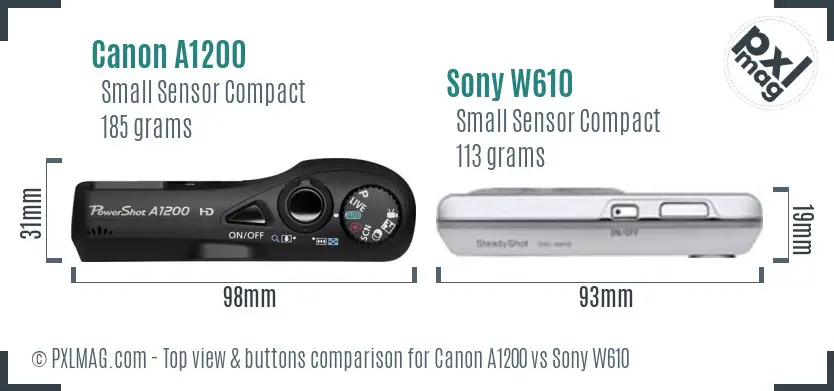 Canon A1200 vs Sony W610 top view buttons comparison Canon A1200 vs Sony W610 top view buttons comparison