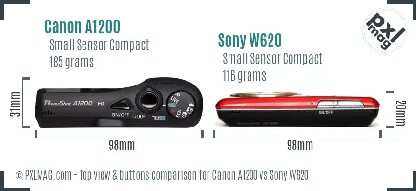 Canon A1200 vs Sony W620 top view buttons comparison Canon A1200 vs Sony W620 top view buttons comparison