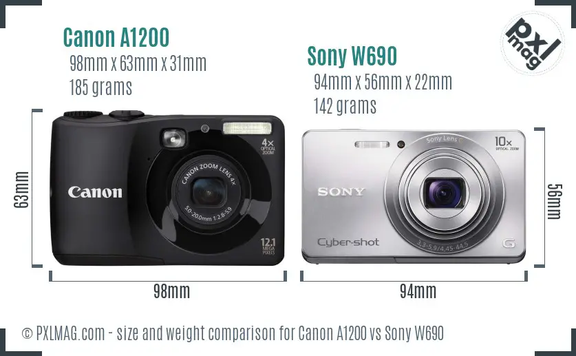 Canon A1200 vs Sony W690 size comparison