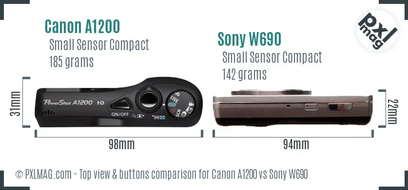 Canon A1200 vs Sony W690 top view buttons comparison
