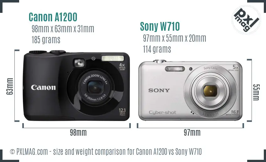 Canon A1200 vs Sony W710 size comparison