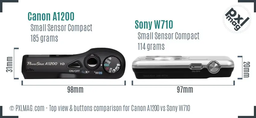 Canon A1200 vs Sony W710 top view buttons comparison