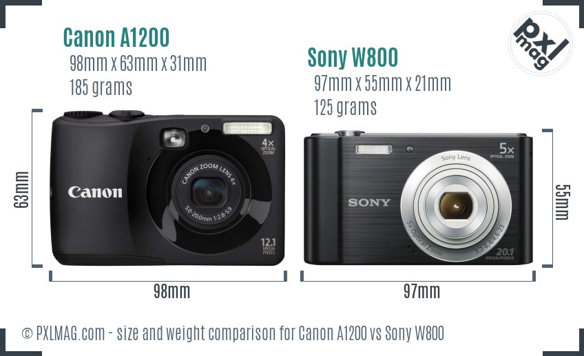 Canon A1200 vs Sony W800 size comparison