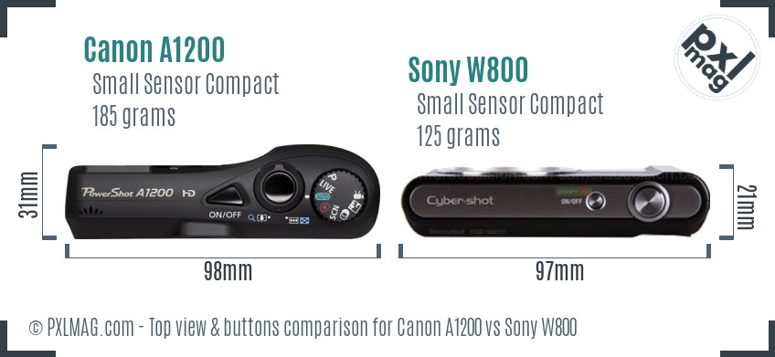 Canon A1200 vs Sony W800 top view buttons comparison