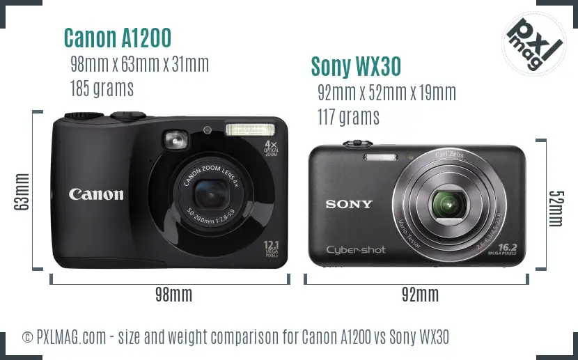 Canon A1200 vs Sony WX30 size comparison Canon A1200 vs Sony WX30 size comparison