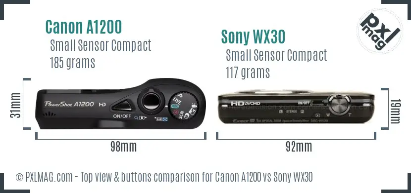 Canon A1200 vs Sony WX30 top view buttons comparison Canon A1200 vs Sony WX30 top view buttons comparison
