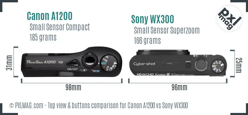 Canon A1200 vs Sony WX300 top view buttons comparison Canon A1200 vs Sony WX300 top view buttons comparison