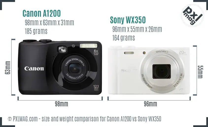 Canon A1200 vs Sony WX350 size comparison