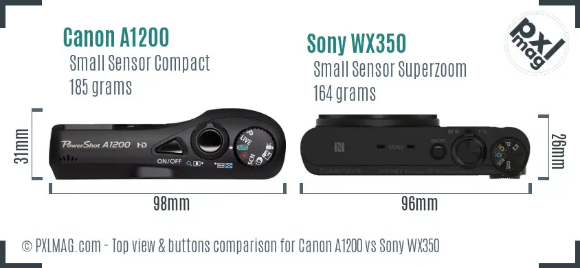 Canon A1200 vs Sony WX350 top view buttons comparison