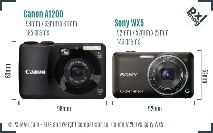 Canon A1200 vs Sony WX5 size comparison