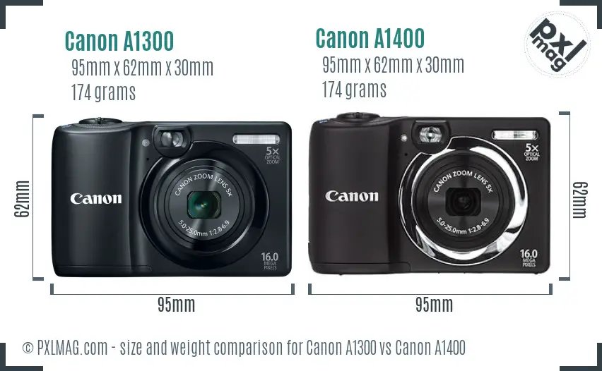 Canon A1300 vs Canon A1400 size comparison