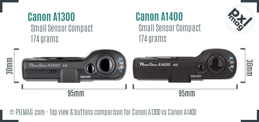 Canon A1300 vs Canon A1400 top view buttons comparison