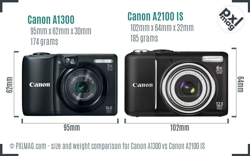 Canon A1300 vs Canon A2100 IS size comparison