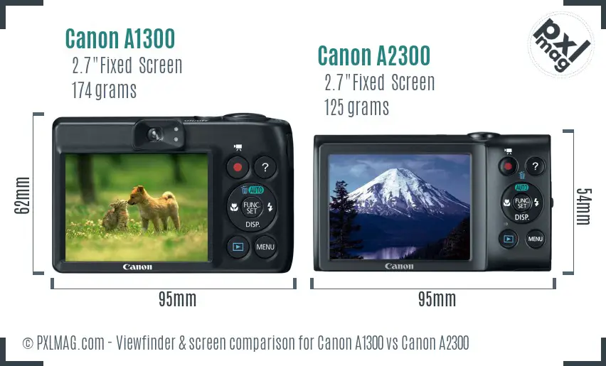 Canon A1300 vs Canon A2300 Screen and Viewfinder comparison