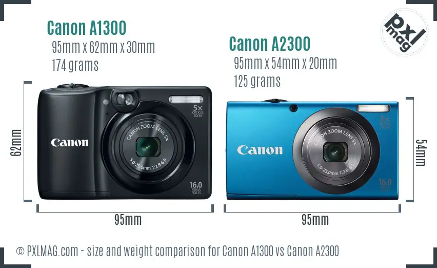Canon A1300 vs Canon A2300 size comparison