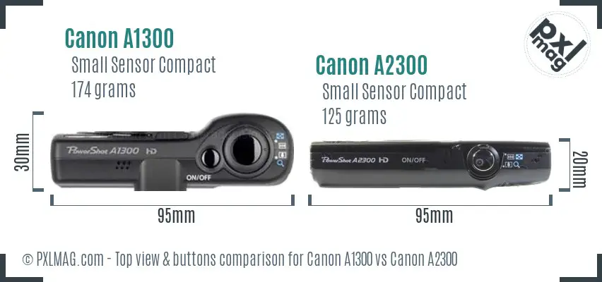 Canon A1300 vs Canon A2300 top view buttons comparison