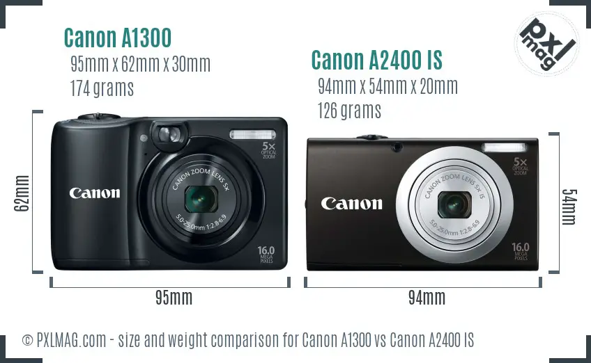 Canon A1300 vs Canon A2400 IS size comparison