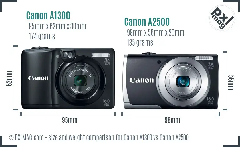 Canon A1300 vs Canon A2500 size comparison