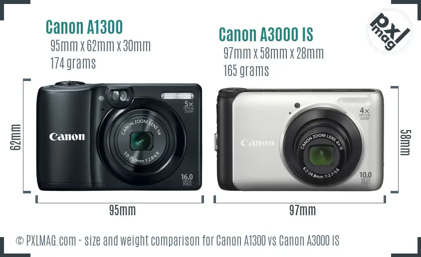 Canon A1300 vs Canon A3000 IS size comparison