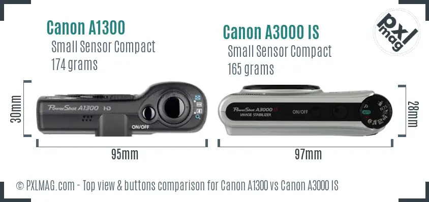 Canon A1300 vs Canon A3000 IS top view buttons comparison