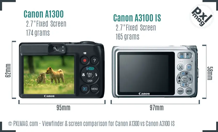 Canon A1300 vs Canon A3100 IS Screen and Viewfinder comparison